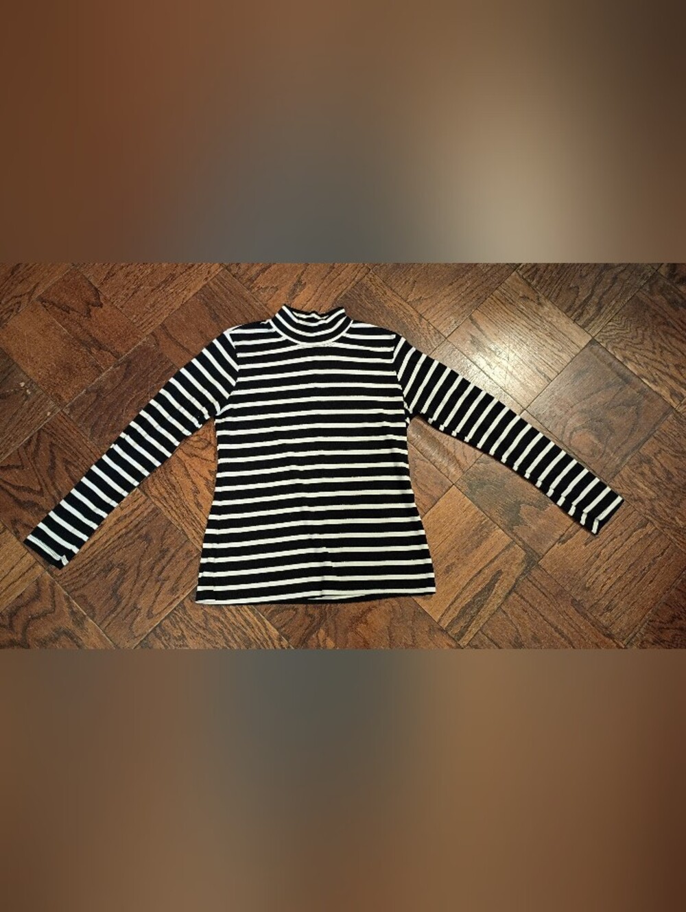Vintage White Stag Cotton Black White Striped Mock Neck Silver Size S Classic